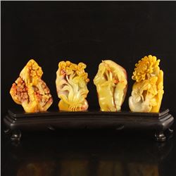 Superb A Set Chinese Natural Shoushan Stone Statue - Plum Flower , Orchid , Bamboo ,Chrysanthemum