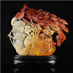 Superb Chinese Natural Shoushan Stone Statue - Peacock Free Certificate