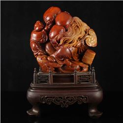 Chinese Natural Shoushan Stone Statue - Longevity Taoism Deity w Certificate