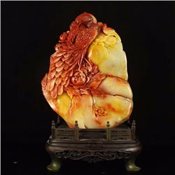 Superb Chinese Natural Shoushan Stone Statue - Phoenix & Peony Free Certificate