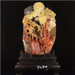 Chinese Shoushan Stone Statue - Mountain Village Scene