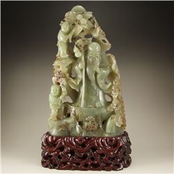 Vintage Chinese Qing Dynasty Hetian Jade Statue - Long Life Old Men & Kids