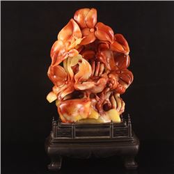 Chinese Shoushan Stone Statue - Magpie & Flower w Certificate