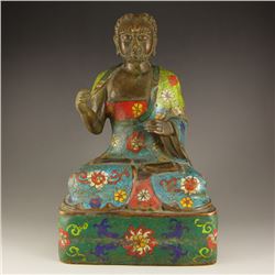 Chinese Qing Dy Bronze Cloisonne Buddhist Arhat Statue