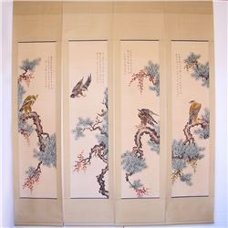 A Set Chinese Watercolour on Xuan Paper Calligraphy & Eagles Painting Jin Mengshi 1869-1952