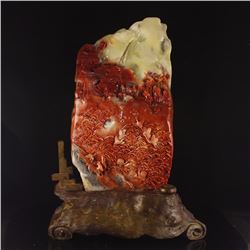 Chinese Shoushan Stone Statue - Mountain Village Scene & Certificate