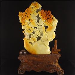 Chinese Shoushan Stone Statue - Magpie & Plum Flower w Certificate