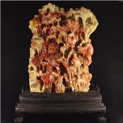 Chinese Natural Shoushan Stone Old Man & Ox Plum Flower Statue Free Certificate