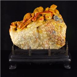 Chinese Shoushan Stone Statue - Three Fortune Taoism Deity w Certificate