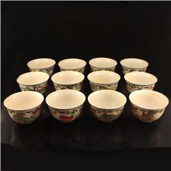 A Set Chinese Dou Cai Porcelain Chinese Zodiac Cups