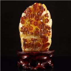 Chinese Natural Jade Statue - Plum Flower & Deer