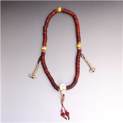 Vintage Chinese Tibet Buddhist Kapala Bone Beads Prayer Necklace Total