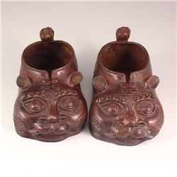 A Pair Chinese Bronze Tiger Heads Shoes