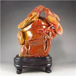 Chinese Shoushan Stone Statue w Two Magpies