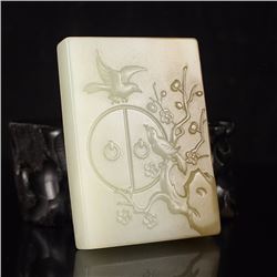 Chinese Hetian Jade Pendant - Magpie & Plum Flower