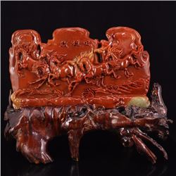 Superb Chinese Shoushan Stone Statue - Eight Horse w Certificate