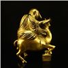 Image 5 : Chinese Tibet Gilt Gold Bronze Buddhist Riding Deer Arhat Statue