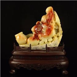 Chinese Shoushan Stone Statue - Long Life Old Man w Certificate