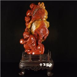 Chinese Natural Shoushan Stone Statue - Fortune kids & Blessing Knot