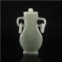 Chinese Hetian Jade Double Rings Bottle / Lid