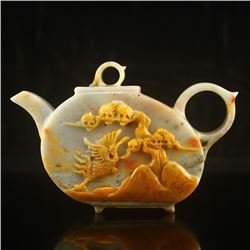 Superb Chinese Shoushan Stone Teapot W Crane & Pine Tree