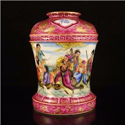 Chinese Qing Dynasty Gilt Gold Enamel Porcelain Vase  W  Eight Mythical Characters