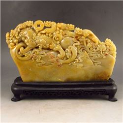 Superb Chinese Shoushan Stone Statue - Fortune Dragons
