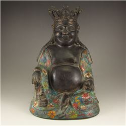 Vintage Chinese Bronze Cloisonne Smiling Buddha Statue