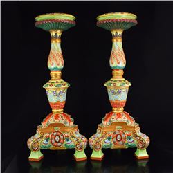 A Pair Superb Chinese Gilt Gold Famille Rose Porcelain Candlestick w Yong Zheng Mark