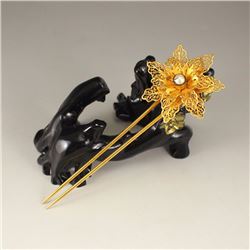 Chinese Gold-plated Sterling Silver Inlay Pearl Hairpin
