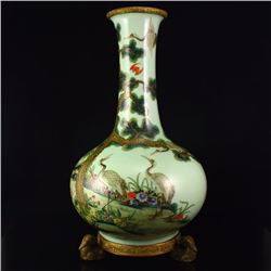 Chinese Gilt Gold Famille Rose Porcelain 3 Legs Vase