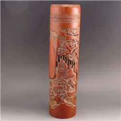 Hollow-out Craved Chinese Bamboo Incense Tube w Music Man