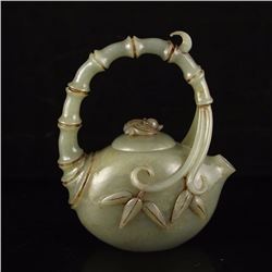 Vintage Chinese Hetian Jade Bamboo Style Teapot