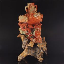 Superb Chinese Shoushan Stone Statue - Dragon & Phoenix w Certificate