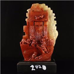 Superb Chinese Shoushan Stone Statue - Monkeys & Magpie w Certificate