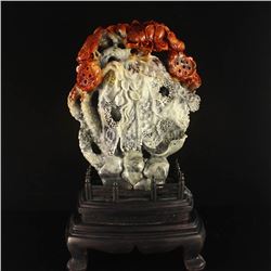 Superb Chinese Natural Shoushan Stone Statue w Magpie & Lotus Free Certificate