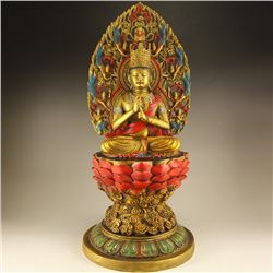 Vintage Chinese Tibet Bronze Lotus Flower Buddha Statue