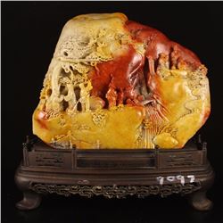 Chinese Shoushan Stone Statue - Remote Mountains Travel w Certificate