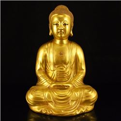 Chinese Gilt Gold Porcelain Siddhartha Buddha Statue w Qianlong Mark