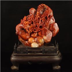 Superb Chinese Natural Shoushan Stone Statue - Magpie & Plum Flower w Certificate