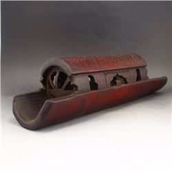 Vintage Chinese Bamboo Boat Statue