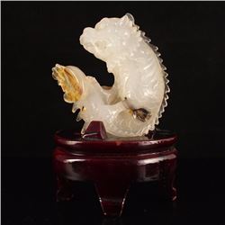 Chinese Natural Agate Dragon Head Fish Statue
