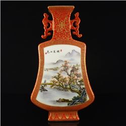 Superb Chinese Gilt Gold Famille Rose Porcelain Double Ears Vase w Yongzheng Mark