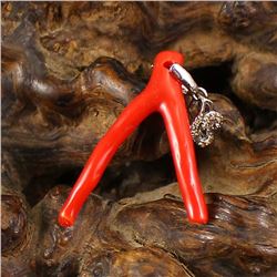 Beautiful Chinese Red Coral Lucky Necklace