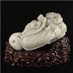 Superb Chinese Natural Hetian Jade Statue - Fortune Cabbage
