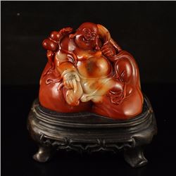 Chinese Shoushan Stone Laughing Buddha Statue w Certificate