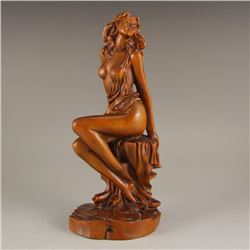 Chinese Boxwood Wood Statue - Naked Girl