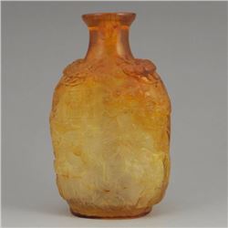 Vintage Chinese Amber Snuff Bottle w Old Man & Pine Tree