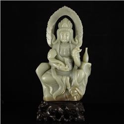 Chinese Qing Dy Hetian Jade Ruyi Kwan-yin Statue