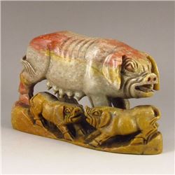 Chinese Shoushan Stone Lucky Pigs Statue